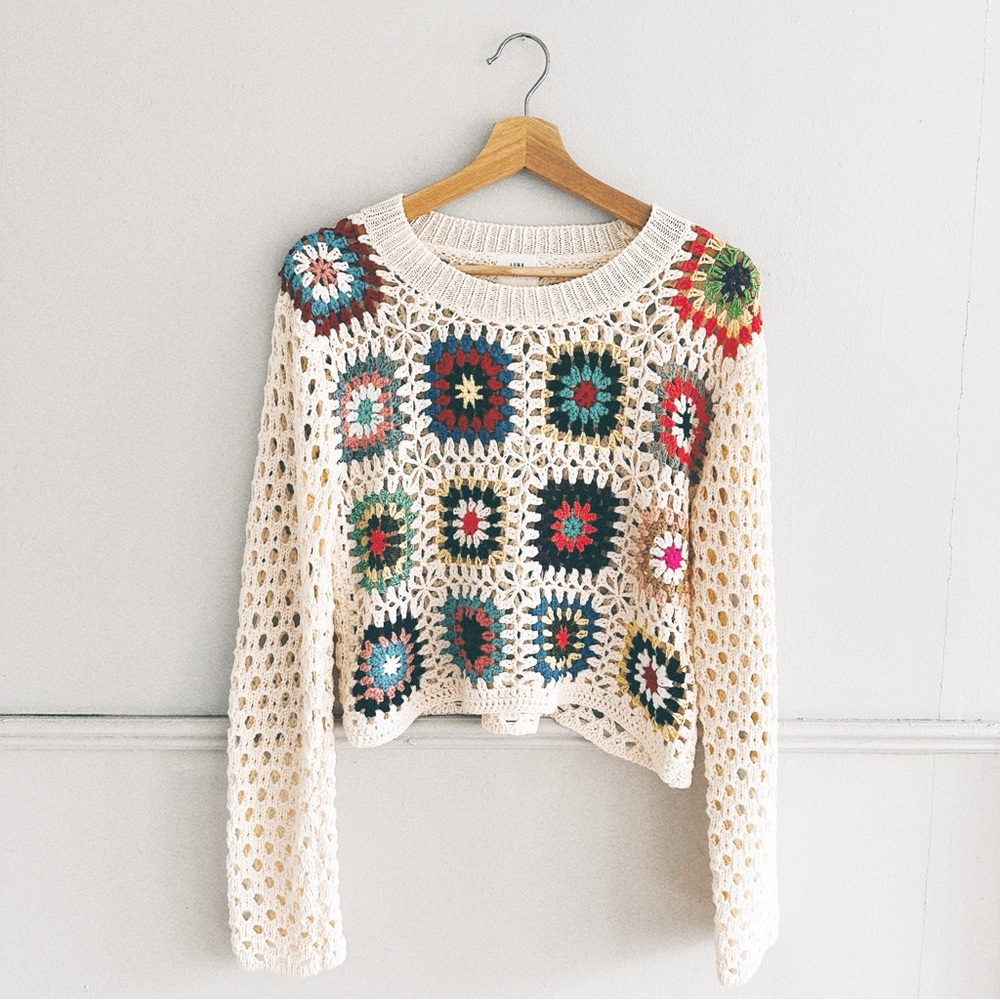 LUNA IVY > Crochet Crop Sweater